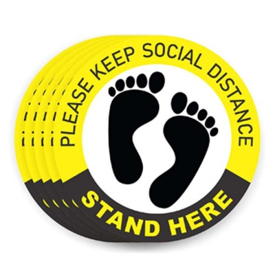 Yellow Black Please Keep Social Distance Stand Here Floor Sticker Decals